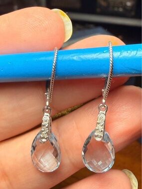 14k solid gold  blue topaz  Teardrop  Dangle Earrings